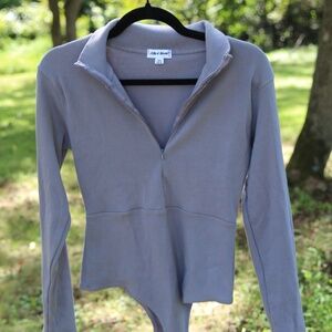 Public Desire Long Sleeve Zip Front Ribbed Bodysuit